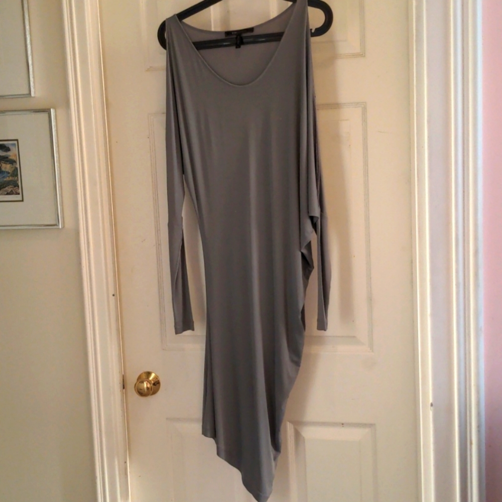 BCBG: off-shoulder A-frame Grey Dress